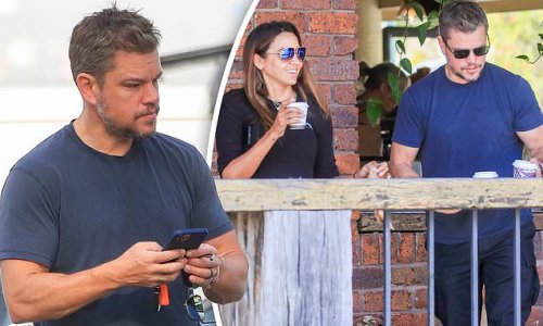 Matt Damon and wife Luciana Barroso pick up coffees in Byron Bay