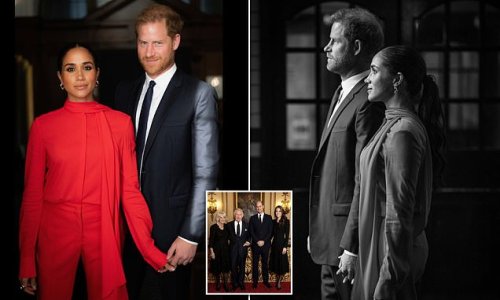 After THAT new royal photo it's Harry and Meghan's turn: Sussexes release new images of themselves at the One Young World summit two days after publication of King's picture with Camilla, William and Kate