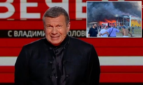 Putin's shameless TV stooge accuses Ukraine of STAGING mall bombing atrocity before mocking Boris Johnson for having 'no hint of macho' and taunting him to declare war on Russia