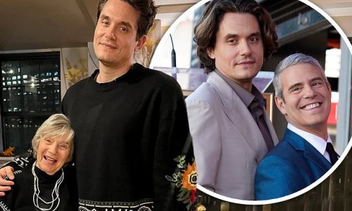 John Mayer towers over pal Andy Cohen's mother as they match Christmas sweaters in sweet snap: 'Cute couple alert!'