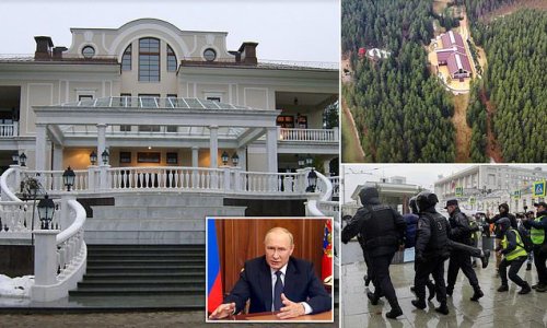 Panicking Putin 'vanishes to his secret forest palace with its own personal beauty parlour' amid anti-war demos in Moscow
