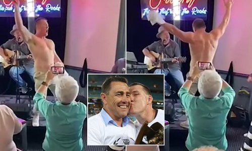 Paul Gallen dances shirtless in Sydney hotel after NRL Grand Final as he joins former Cronulla boss Shane Flanagan in the same pub where Sharks held their Mad Monday celebrations after historic 2016 triumph