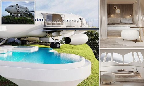 Abandoned Boeing 737 on a Bali clifftop transformed into a stunning £6k-a-night holiday villa with a glass-edged walkway on the wing and a swimming pool