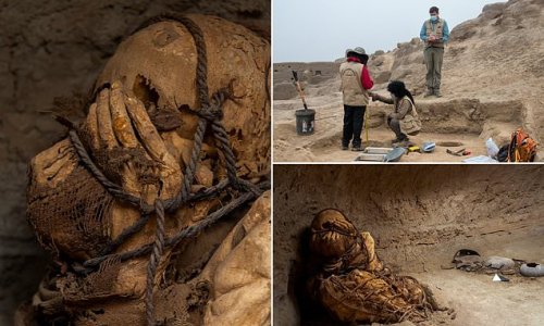 Mysterious mummy dating back up to 1,200 years is discovered in an underground tomb in Peru with its whole body tied up by ROPES and its hands covering its face