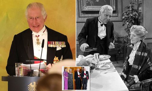 'It is nice of you all not to have left me alone with a "Dinner for one!"' King Charles draws laughs in state visit speech as he alludes to 1963 British comedy sketch so popular in Germany they play it every New Year's Eve