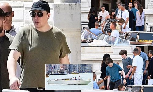 Elon Musk is spotted out and about in Venice and kids climb on board a boat a day after family meeting with the Pope