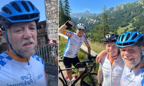 Mike Tindall admits the 'brutal' 770km Alpine bike ride he's doing 'sucks' but he's sticking with it to raise money for Parkinson's - the disease his father has been battling for 20 years