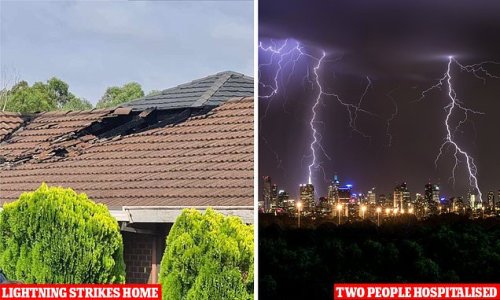 Two people are rushed to hospital after home is struck by LIGHTNING before catching fire