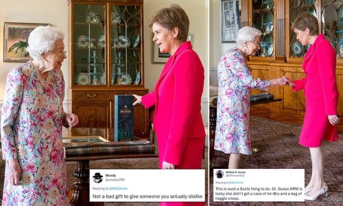 'What? No Buckfast?' Scottish social media users poke fun at Nicola Sturgeon after she gifted a bottle of Johnnie Walker Blue Label to the Queen during their meeting at Holyroodhouse