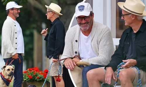 Mad Men reunion! Jon Hamm, 51, and John Slattery, 59, keep it casual as they catch up while walking their dogs in The Hamptons