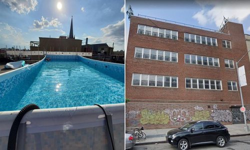That's one way to beat the heat! New York landlord is fined $50K after a 480-square-foot 60 ton swimming pool was discovered on the ROOF of his high rise apartment... before authorities drained it