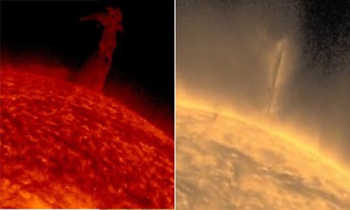 Incredible moment a colossal 74,500-mile-high 'solar tornado' swirls on the sun's surface is captured by NASA