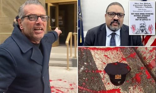 'This is the blood of the innocent people of New York City': Activist artist spills fake blood outside NYC DA Alvin Bragg's Manhattan office to protest woke policies amid crime surge