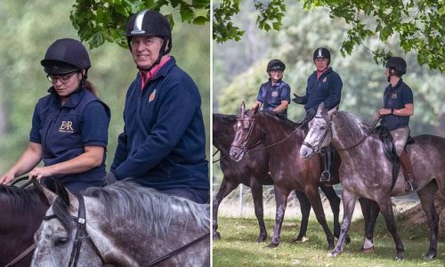 Smiling Prince Andrew brushes aside fears he could be stripped of his Duke of York title as he goes horse riding in Windsor