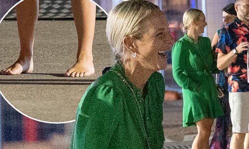 Mike Tindall's royal wife Zara bursts out laughing as she ditches her heels and heads back to their hotel barefoot after enjoying a lavish meal at the I'm A Celeb wrap party with her husband's campmates