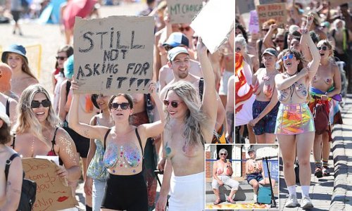 Hundreds strip off for 'Free the Nipple' protest on Brighton beach to challenge 'double standards of nipple censorship and unwanted sexualisation'