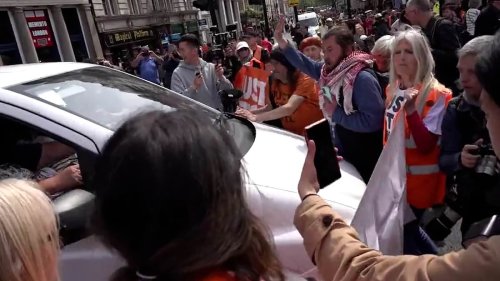 Moment van appears to drive through Just Stop Oil protesters while eco-zealots marched through London as frustration boils over in the capital