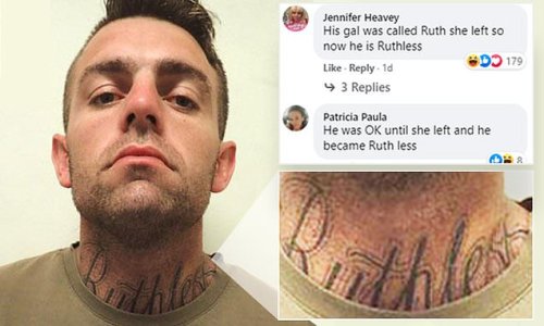 Wanted man shows off his unique neck tattoo