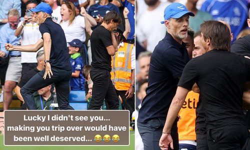 'Making you trip over would have been well deserved': Spurs manager Antonio Conte continues his feud with Thomas Tuchel with a cheeky Instagram post after Chelsea boss's celebrations irritated him... before they were both sent off