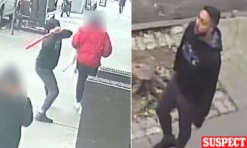 Shocking moment man pulls baseball bat from his sweatpants and viciously strikes 47-year-old man around the head on NYC street in broad daylight - leaving him seriously wounded