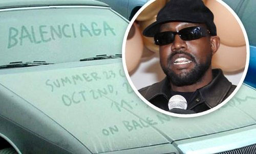 Kanye West teases Balenciaga runway show by sharing details on hood of a dirty car... after ex Kim Kardashian posed for luxury brand's Winter 22 campaign