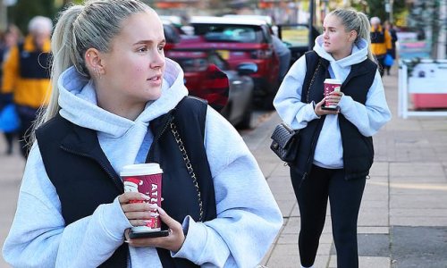 Pregnant Molly-Mae Hague keeps it casual in black leggings and a grey hoodie as she steps out for a coffee with her mother Debbie