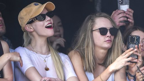 Anya Taylor-Joy sports a wet T-shirt as she sings her heart out next to Cara Delevingne while...