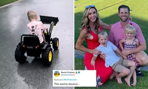 'We did some character building': Lara Trump is slammed for posting video of her five-year-old son Luke crying on toy dumpster in the rain during Hurricane Ian