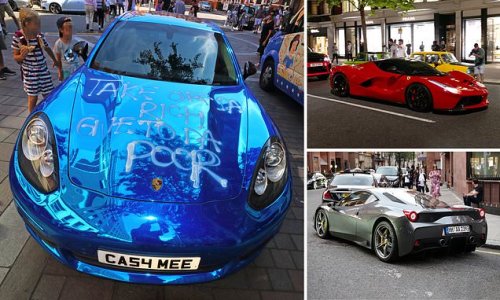London's summer supercar season heats up as wealthy playboy owners cause chaos in fashionable Knightsbridge by parading their marble Ferraris and flash Rolls Royce's to the delight of car enthusiasts... but has one driver fallen victim to graffiti vandals?
