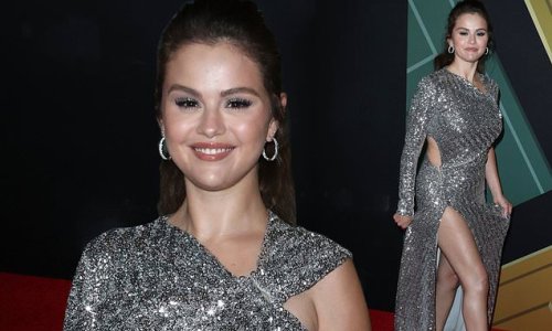 Selena Gomez dares to bare her fabulous legs in VERY dazzling dress as she leads her iconic co-stars Steve Martin and Martin Short at the season two premiere of Only Murders In The Building