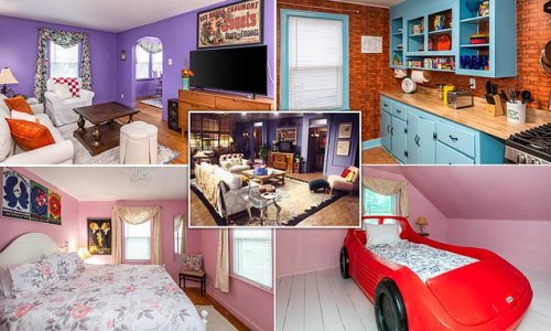 The one with the copycat home! FRIENDS-themed Ohio house that has been decorated to look just like Monica's apartment - down to the purple walls and accidental race car bed - goes on sale for $135,000