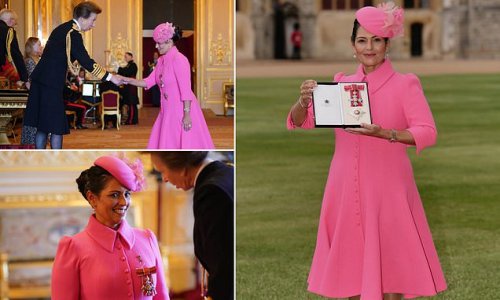 Priti in pink! Ex-home secretary Patel collects her damehood from Princess Anne at Windsor Castle as she prepares to give Rishi Sunak a fresh headache at upcoming Tory conference