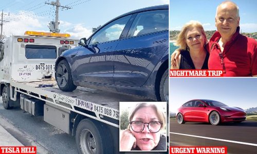 How couple's dream Tesla roadtrip turned into a nightmare after they became stranded without a charger deep in the country - as a tow truck admitted even he couldn't help them