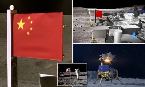 China flies its flag on the moon: Beijing flaunts picture of its national emblem on lunar surface as probe Chang'e-5 makes its return journey to Earth with rock samples