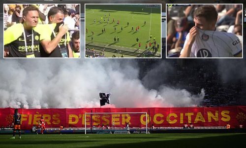 Toulouse and Montpellier's Ligue 1 clash is brought to a halt as TEAR GAS is released on the pitch after 'away fans threw the chemical towards home supporters' - leaving players covering their eyes and noses
