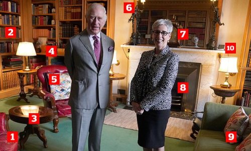 Balmoral remains almost untouched since the Queen’s death: Charles is surrounded by his mother’s treasures including a ship in a bottle and her upcycled sofa cushions – but has added new armchairs as he makes the estate his own