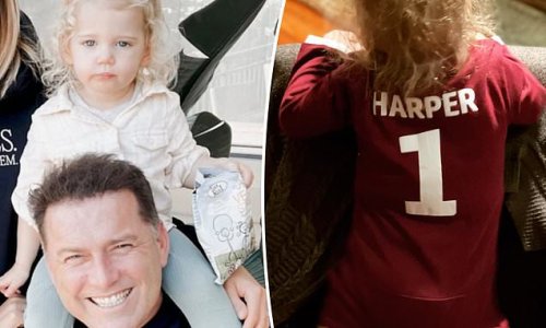 Karl Stefanovic's daughter Harper, two, looks adorable as she dons Maroons onesie for State of Origin