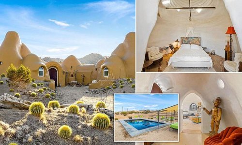 Bizarre 'dome house' in California hits the market for $2.1million: Architect is spiritual healer who kitted out the yellow space-inspired home with meditation temple, cocktail bar and swimming pool