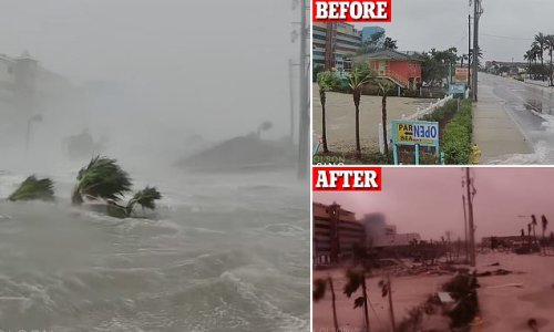Incredible time-lapse shows 15-foot storm surge from Hurricane Ian completely wiping out Fort Myers - as officials say it will remain without power for at least a month and death toll rises to more than 100