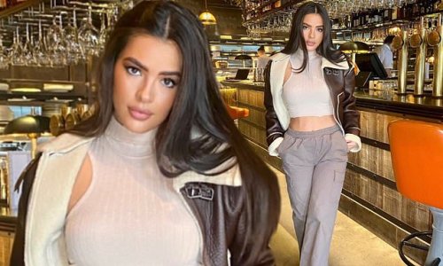 Gemma Owen flashes her toned midriff in a beige crop top and cargo trousers as she poses for her latest PrettyLittleThing photoshoot... after signing six-figure deal with the brand