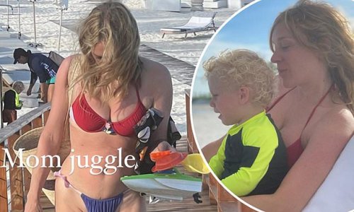 'Mom juggle': Chloë Sevigny, 47, wows in a tiny mismatched bikini as she enjoys family beach day with son Vanja, two, during Mexico getaway
