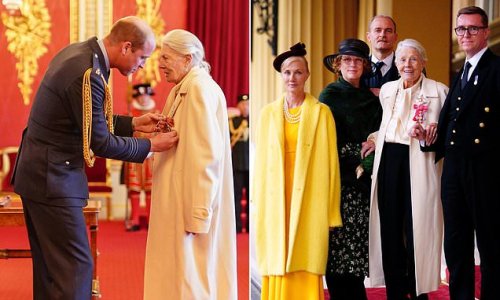 Vanessa Redgrave, 85, receives damehood from Prince of Wales at Buckingham Palace with her family