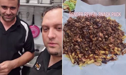 Couple order a gender reveal SNACK PACK with chips and kebab meat