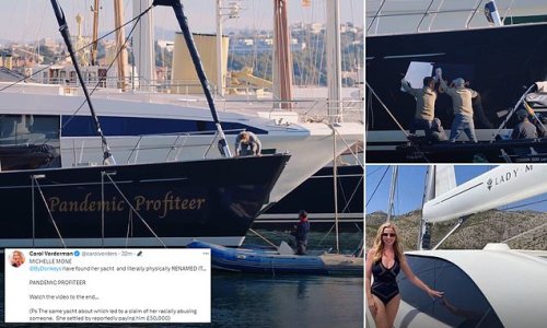 Ding ding! It's Vorders vs Baroness Bra round TWO: Carol Vorderman tweets her delight as Left-wing campaigners target Michelle Mone's yacht in Barcelona and rename it 'Pandemic Profiteer'