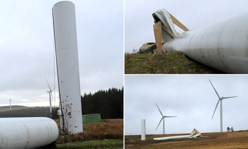 Villagers wake to horrific crash as 300FT wind turbine is blown over during storm in South Wales