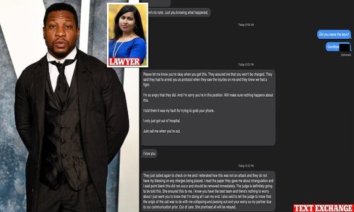 It was Jonathan Majors who called 911 on HIS girlfriend before he was arrested for assault and harassment, lawyers claim: Text messages reveal SHE used physical force against him and admits 'it's my fault'