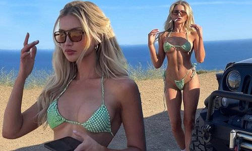 Start your engines! Gabrielle Epstein flaunts her eye-popping figure in a TINY string bikini on a road trip in California