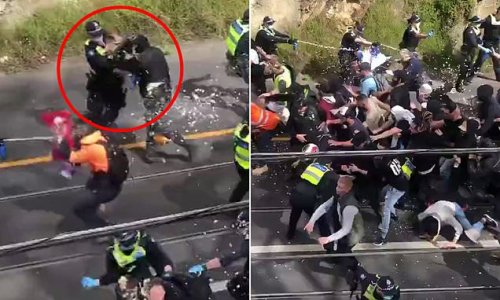 Cowardly anti-lockdown protester attacks three police officers
