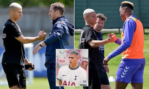 PICTURED: Richarlison returns to Finch Farm to say his goodbyes to Frank Lampard and his former Everton team-mates before £60m Brazilian heads south to start life as a new Tottenham player