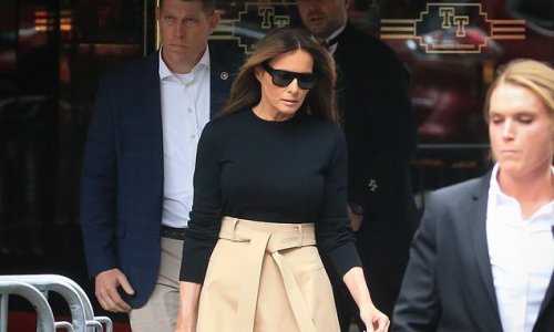 Smoking! Melania braves NYC's toxic smog as she steps out with Chanel handbag ahead of Donald's expected indictment next week - and doesn't her mom look just like her!
